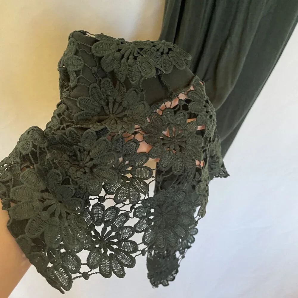 Nina Leonard dark forest green dress midi sleeveless v-neck women's size M rayon